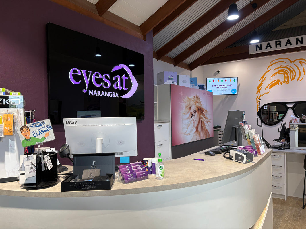 Reception and waiting area at Eyes At Narangba optometry practice